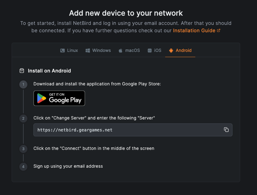 Install NetBird on Android
