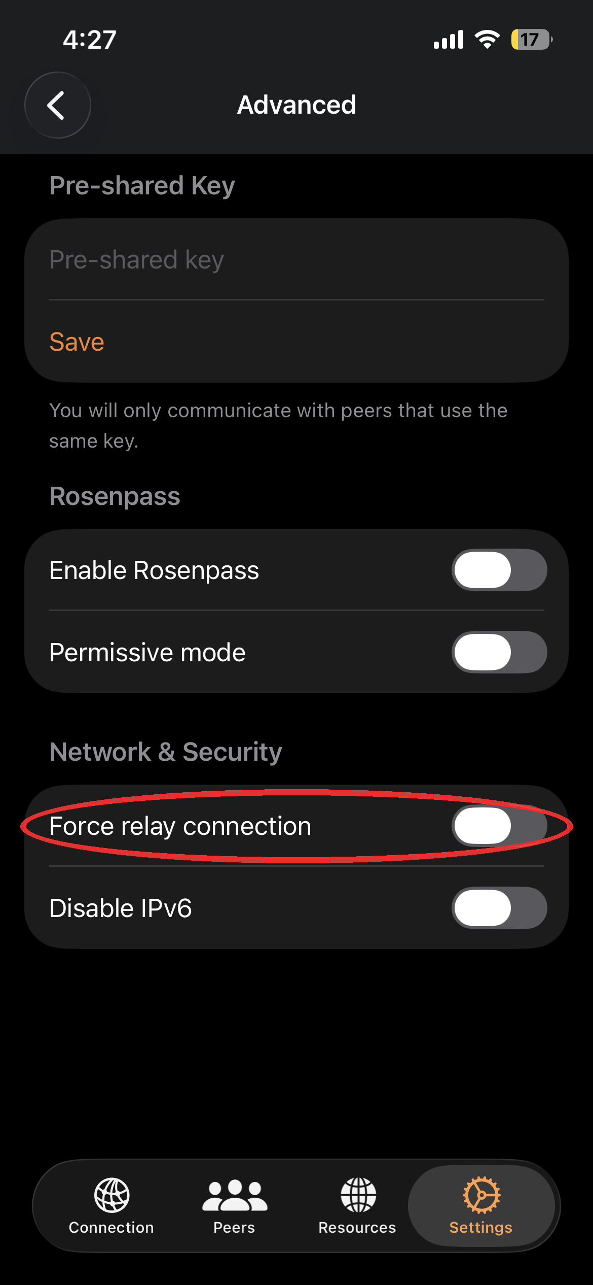 Turn off Force relay connection