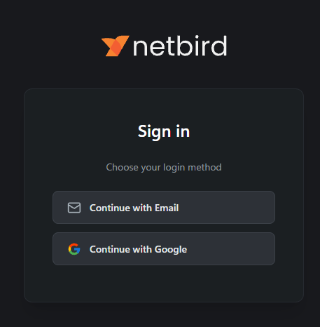 NetBird sign-in — Continue with Google